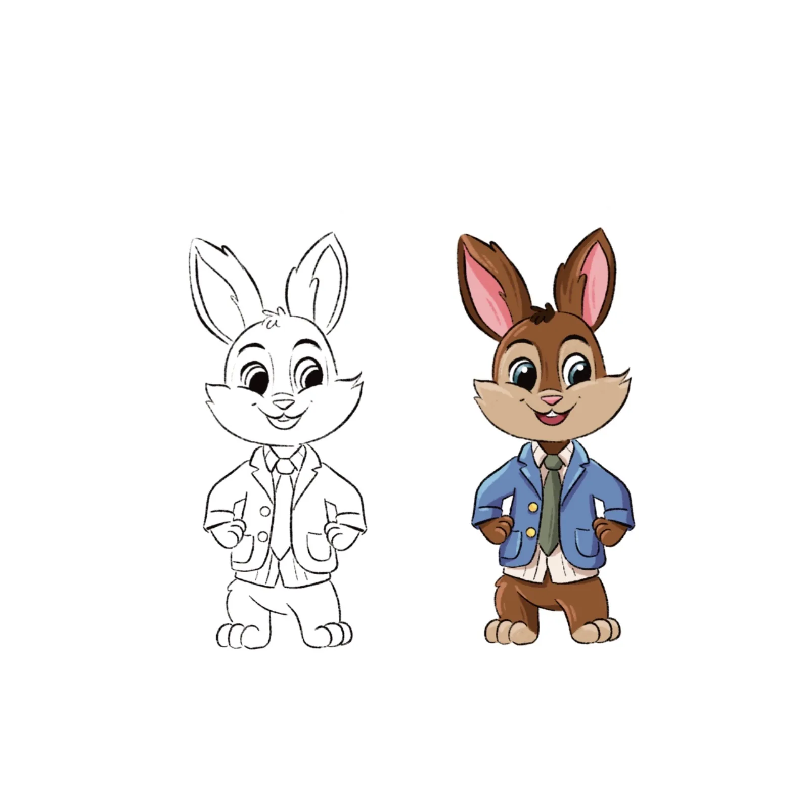 Character design of a father rabbit and daughter rabbit for Hopping Through Life