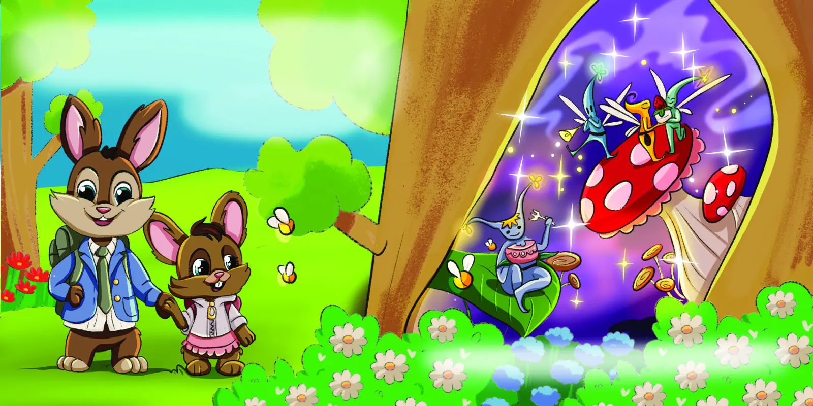 Color spread of a rabbit family in a garden, Hopping Through Life