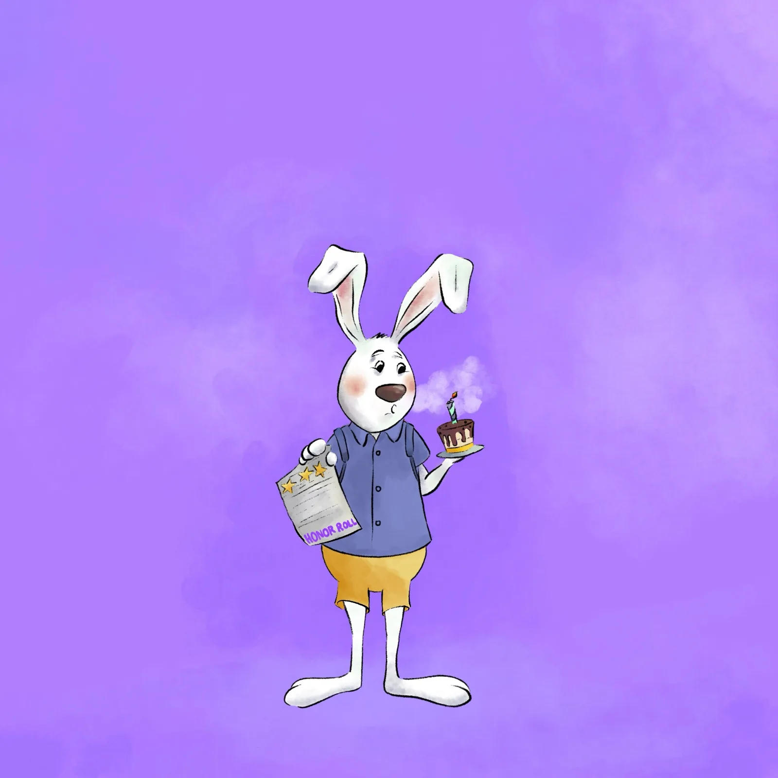 Color illustration of Howard the bunny holding a phone