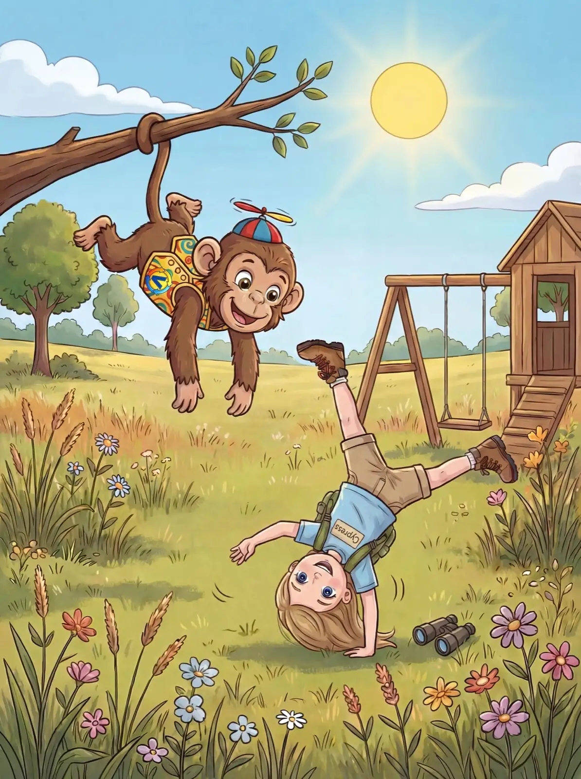 Color illustration of a monkey on a playground, Sensory Explorers