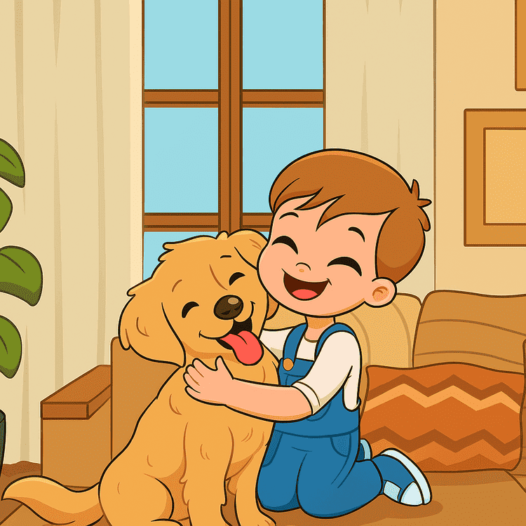 2D full-page illustration sample — child and dog scene