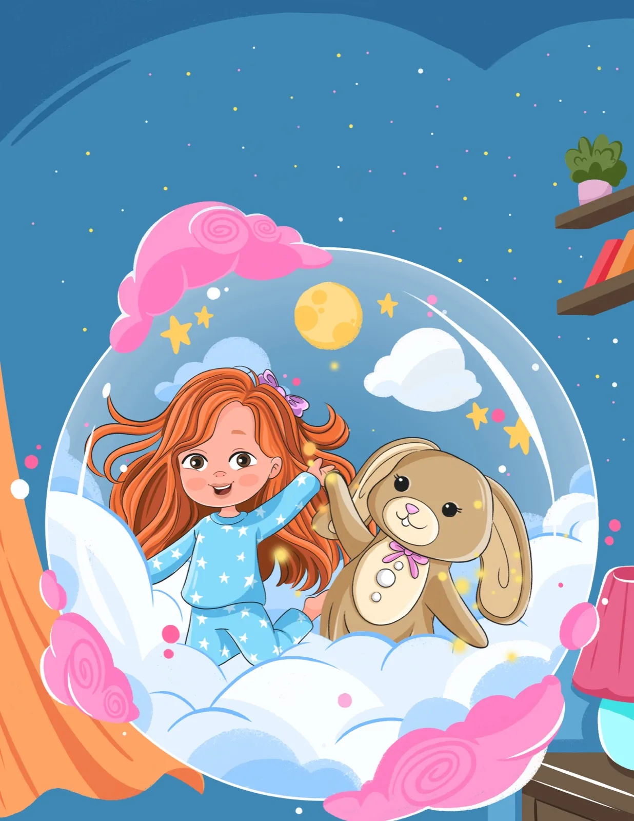 Cover art for The Magic Lovey: a girl and bunnies inside a snow globe