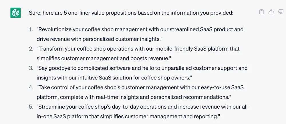 Use ChatGPT to Generate a Several Value Propositions