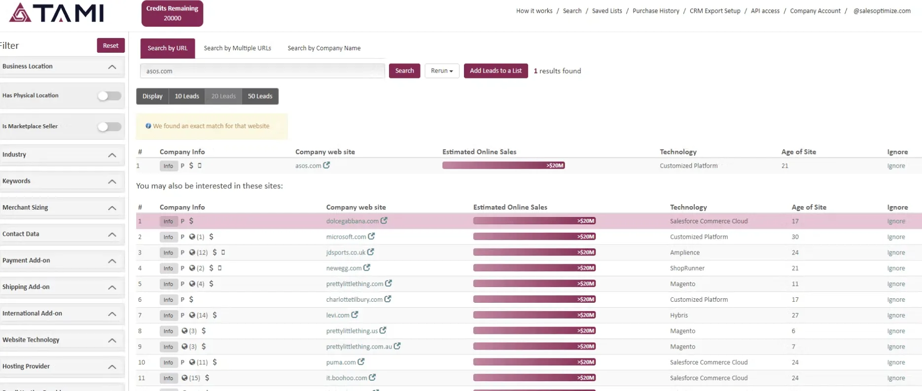 TAMI Sales Prospecting Tool