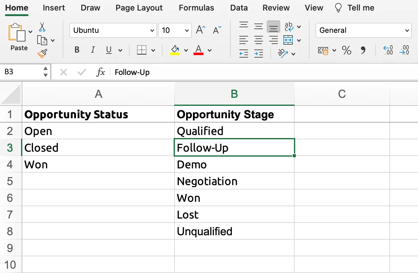 Customize your CRM Excel template