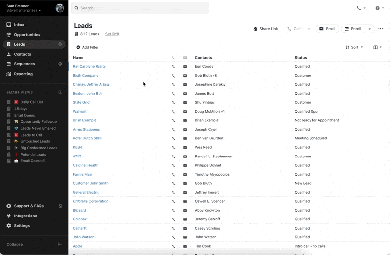 Smart View in Close CRM