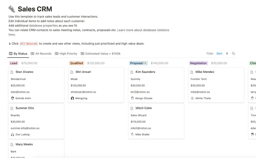 Customer Relationship Management Tools to Up Your Game - Project Management Tool (Notion Example)