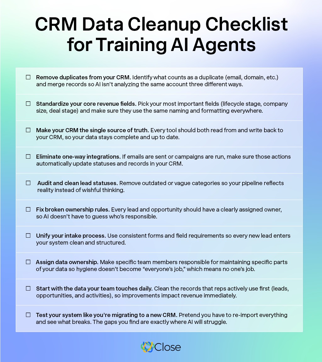 CRM Data Cleanup Checklist from Close