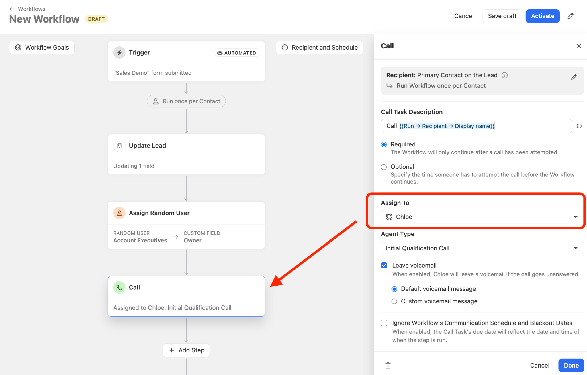 Add a Call Step — and Assign It to Chloe