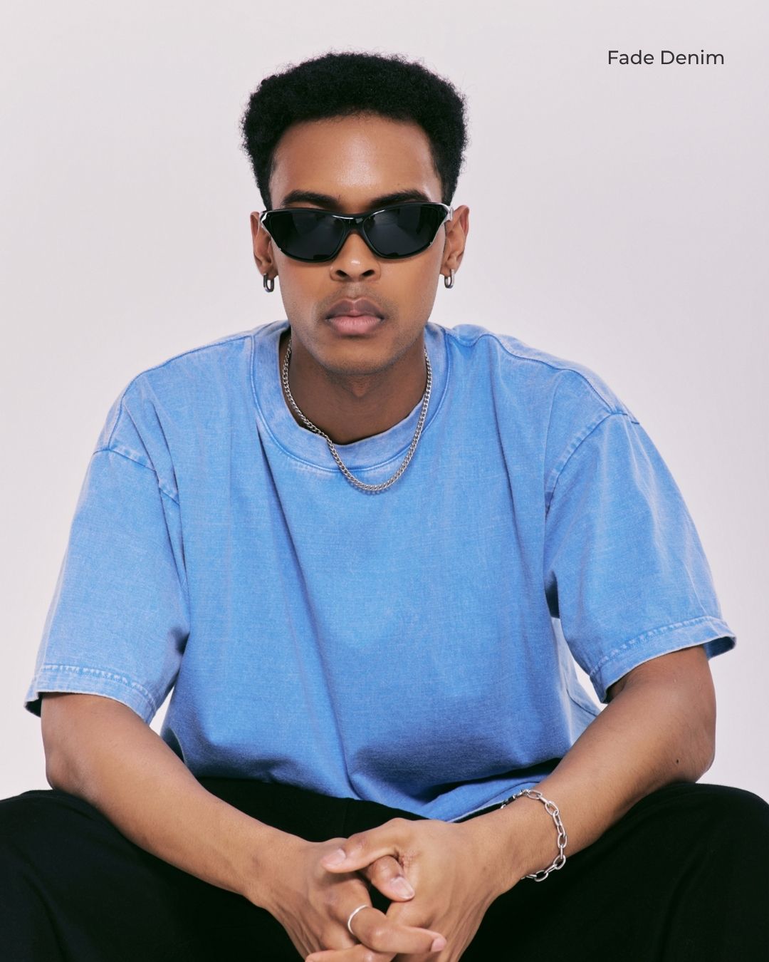 Washed oversized tee in fade denim blue