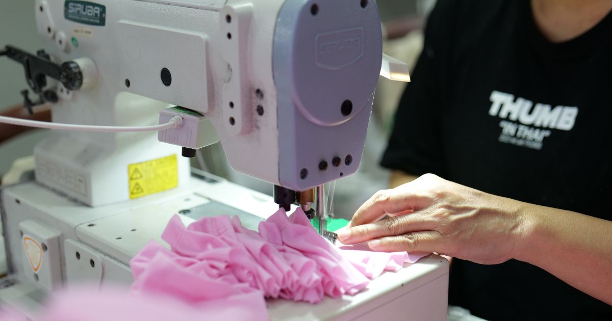 Sewing a garment on an industrial sewing machine