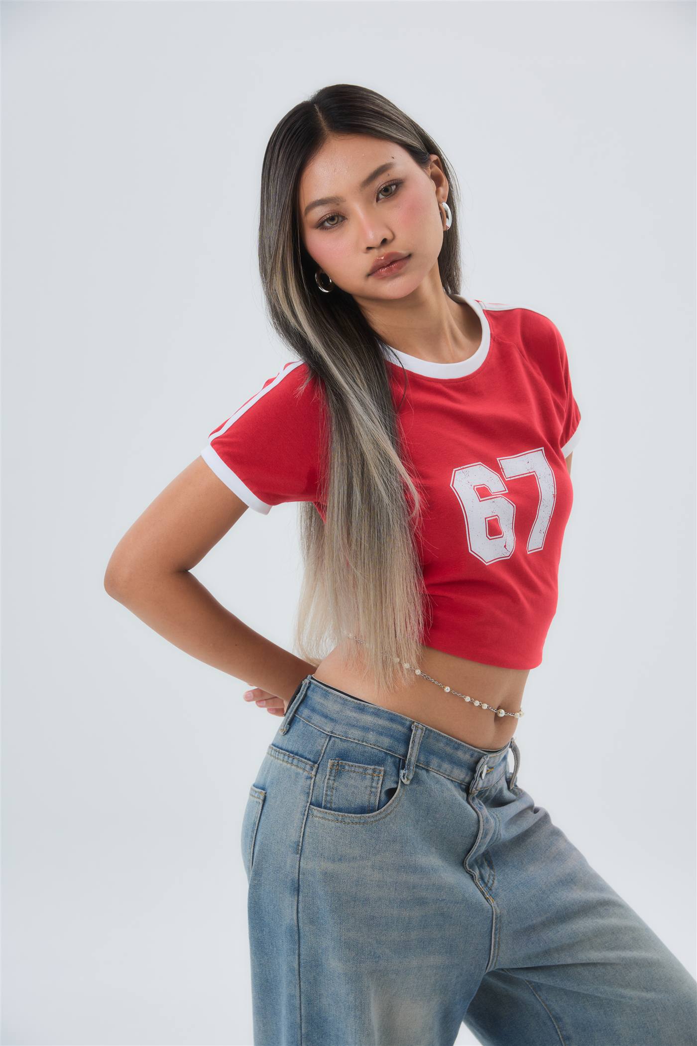 Jersey Baby Tee สีแดง สกรีน 67