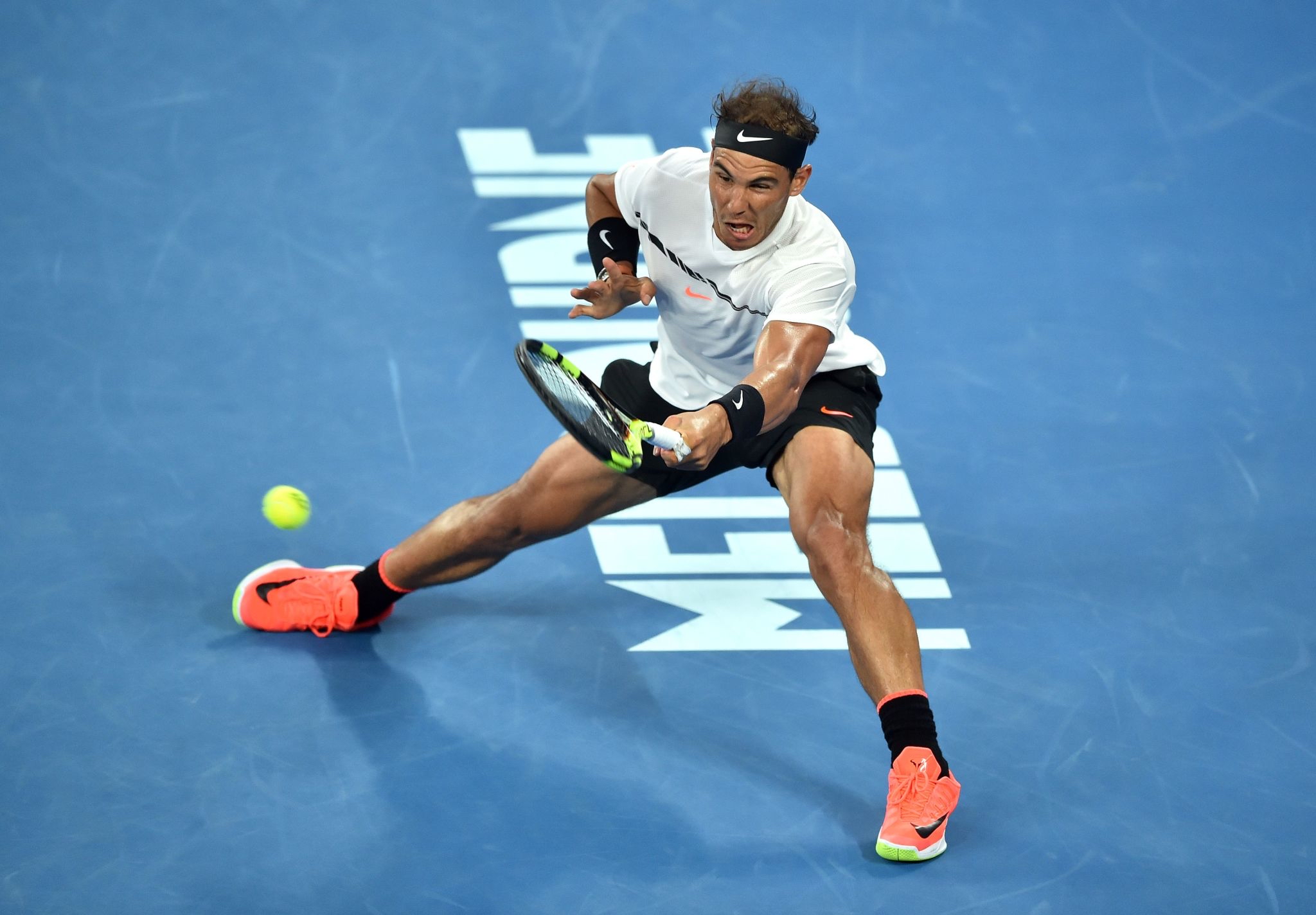 Rafael Nadal competing in a singles match at the Australian Open