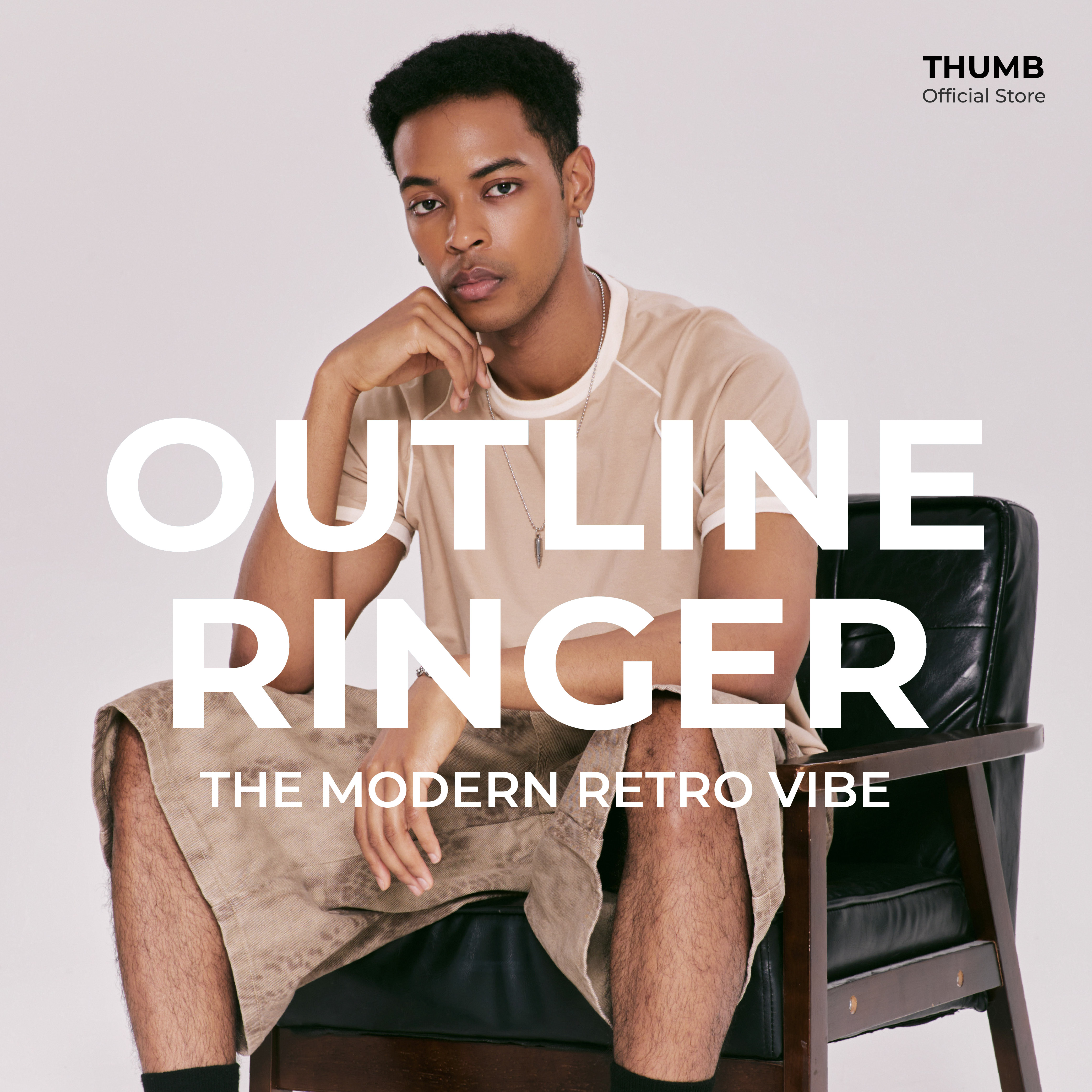 Outline Ringer เสื้อยืดกุ๊นขอบ ตัดต่อสีตัดกัน ทรงเรโทร