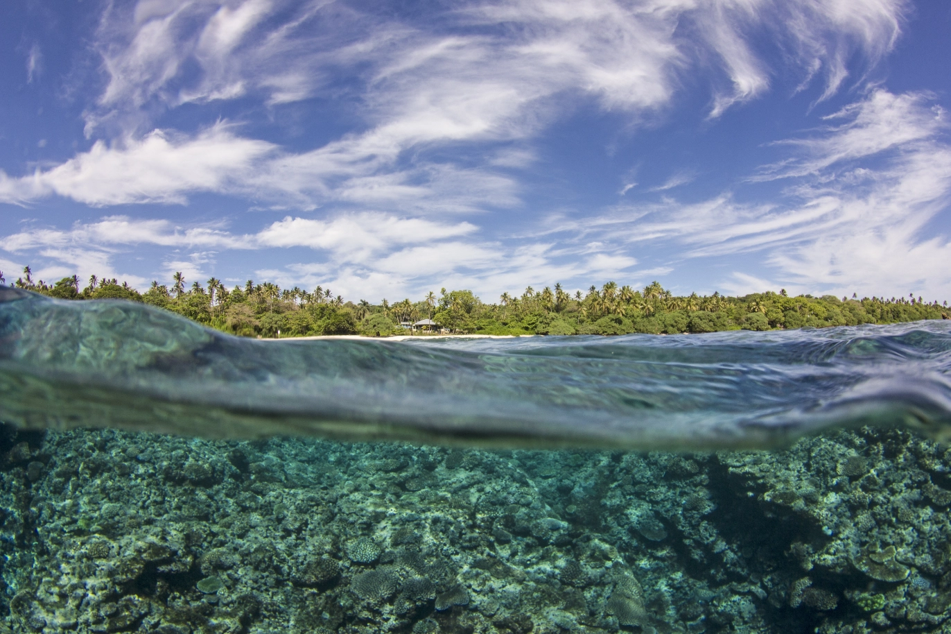 Whale retreat resort view from the ocean in Tonga