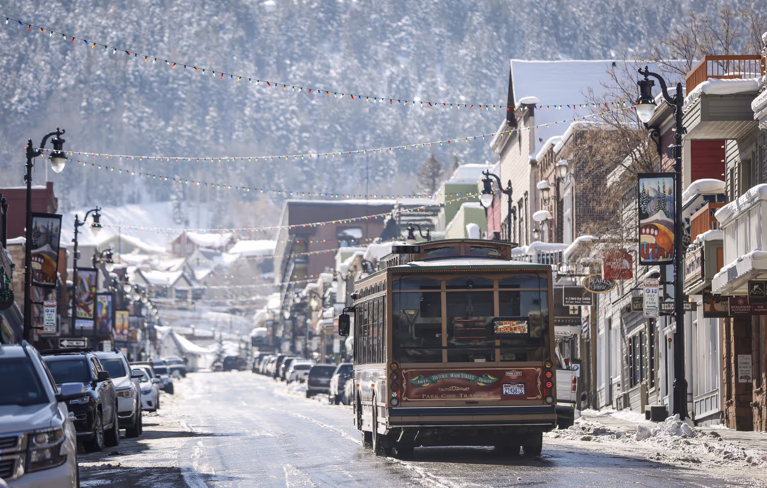 Trolley driving in Park City street