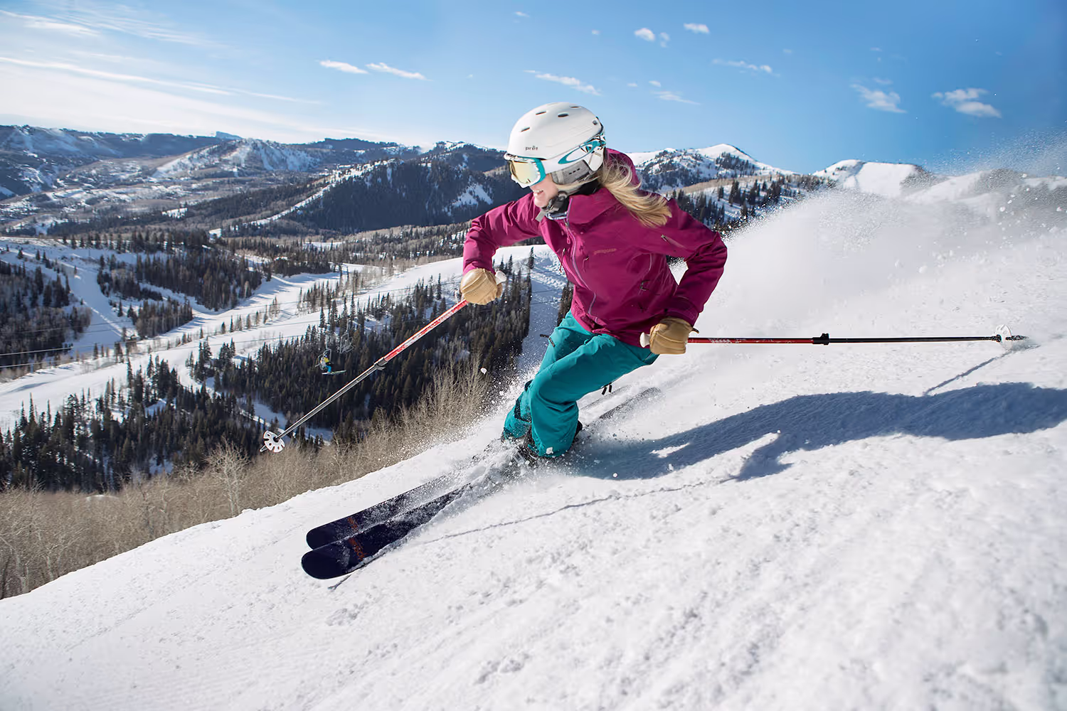 close up of woman skiing