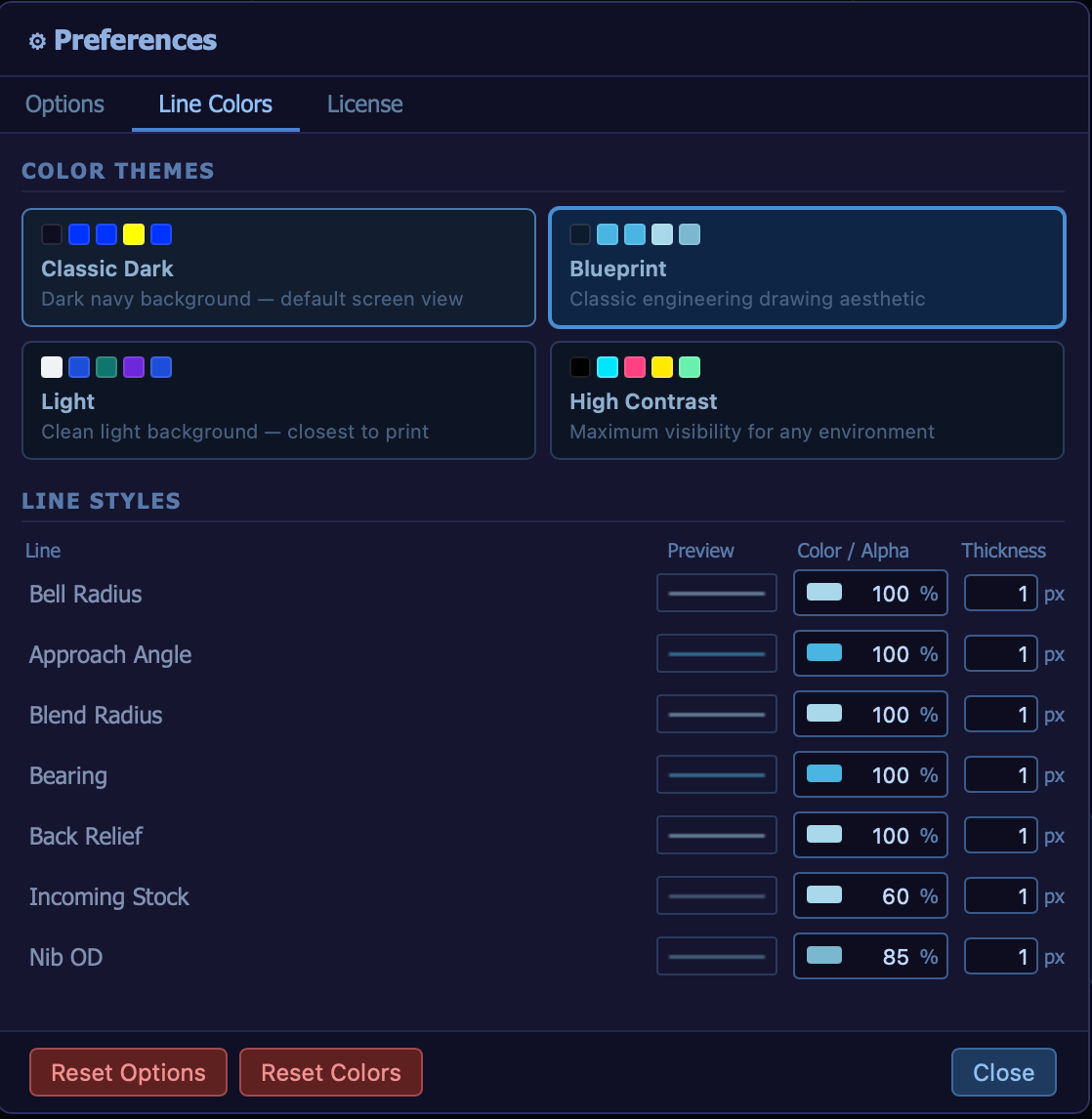Preferences Line Colors Tab