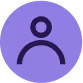 Abstract purple icon of a person on a circular lavender background.
