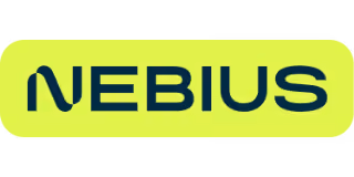 NEBIUS wordmark logo on a rounded lime green background.