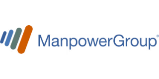 ManpowerGroup logo with stylized blue, green, and orange bars next to company name.