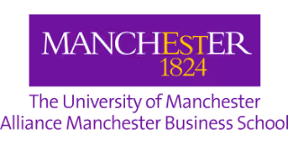 The University of Manchester Alliance Manchester Business School logo on purple background.