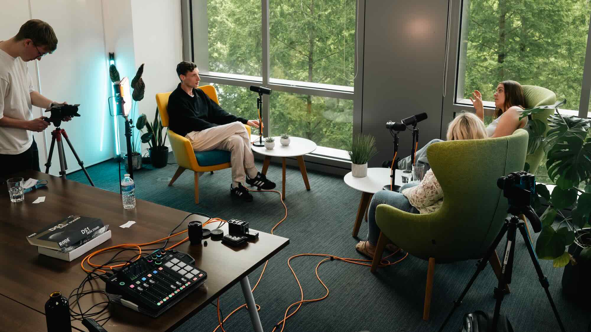 Filming a content session for a podcast.
