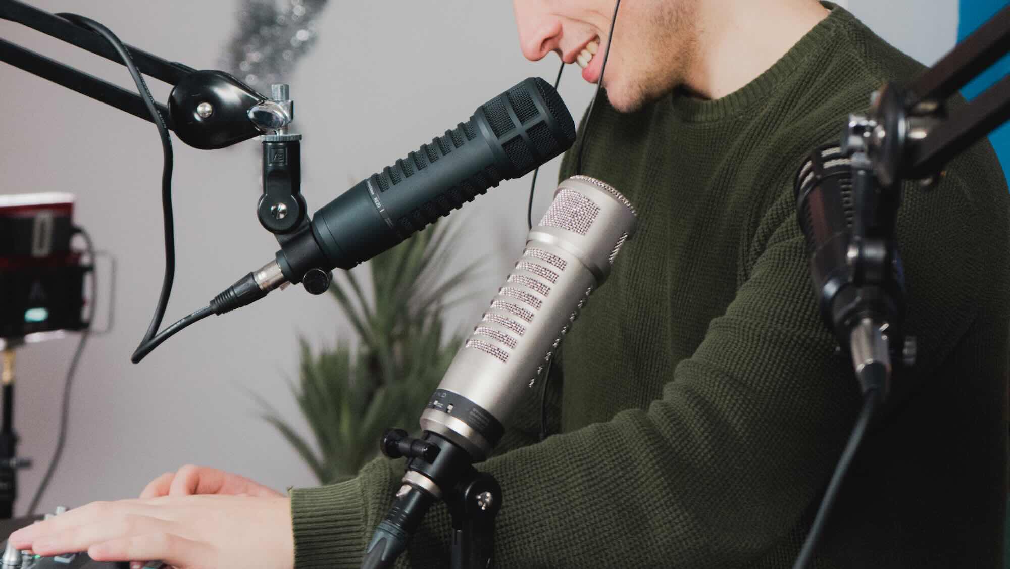 Multiple microphones on a presenter.