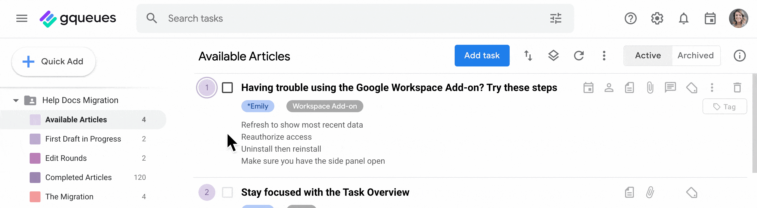Drag and drop tasks from one section to another