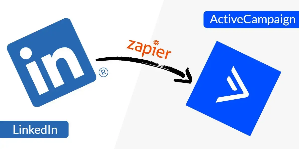 An image of LinkedIn Lead Gen Form Logo flowing to Active Campaign Logo via a Zapier labelled arrow