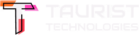 Logo of Taurist Technologies with stylized letter T in pink and black.