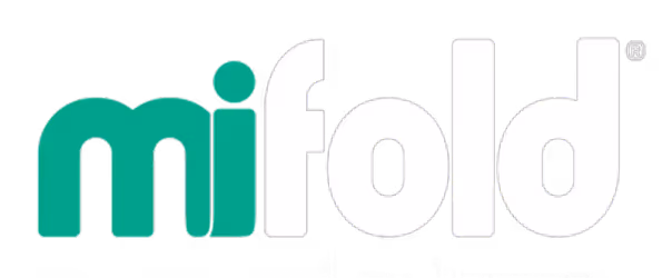 mifold brand logo with 'mi' in green and 'fold' in white letters.