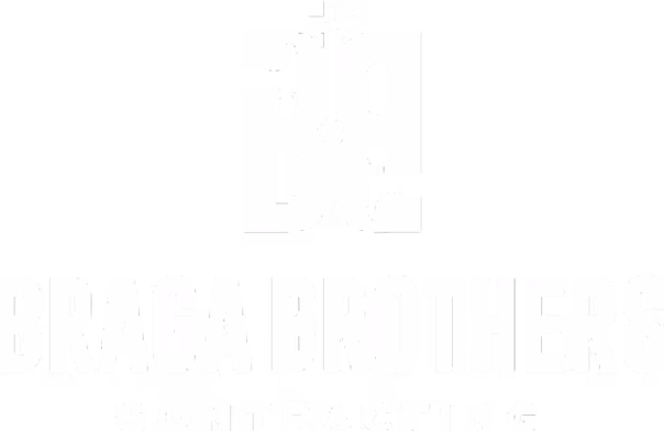 White Braga Brothers Contracting logo with stylized B letters forming a house roof and chimney.