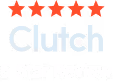 Clutch 5-star review with five red stars above the Clutch logo.
