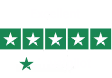 Trustpilot 5-star rating with five white stars on a green background.