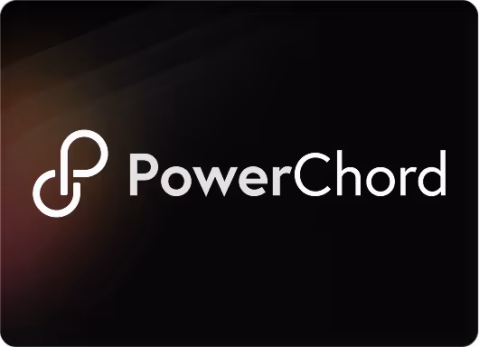 PowerChord logo with a stylized connected P and C symbol on a dark gradient background.