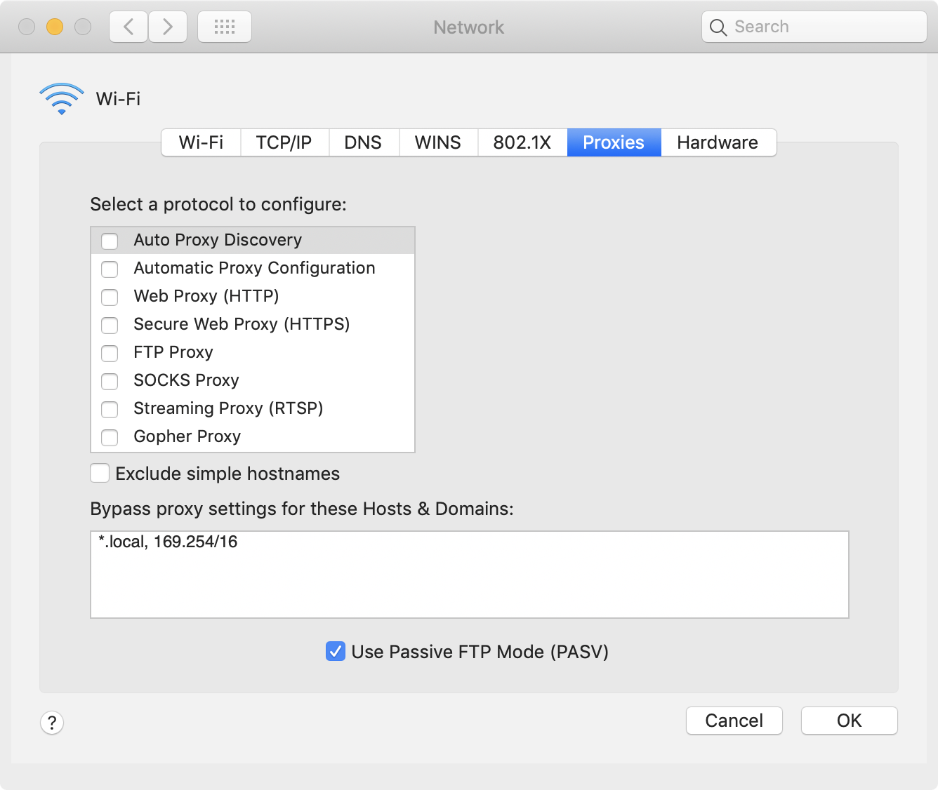 Network proxy settings