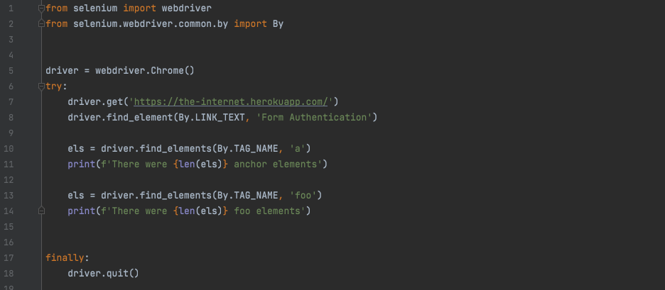 Selenium code example