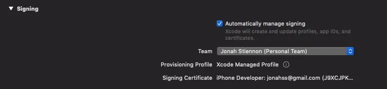 xcode signing options