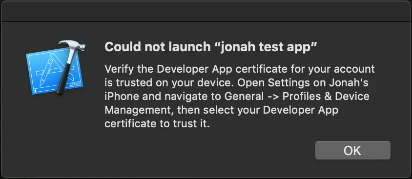 xcode could not launch app