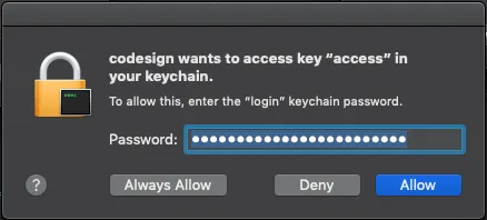 codesign wants to access key