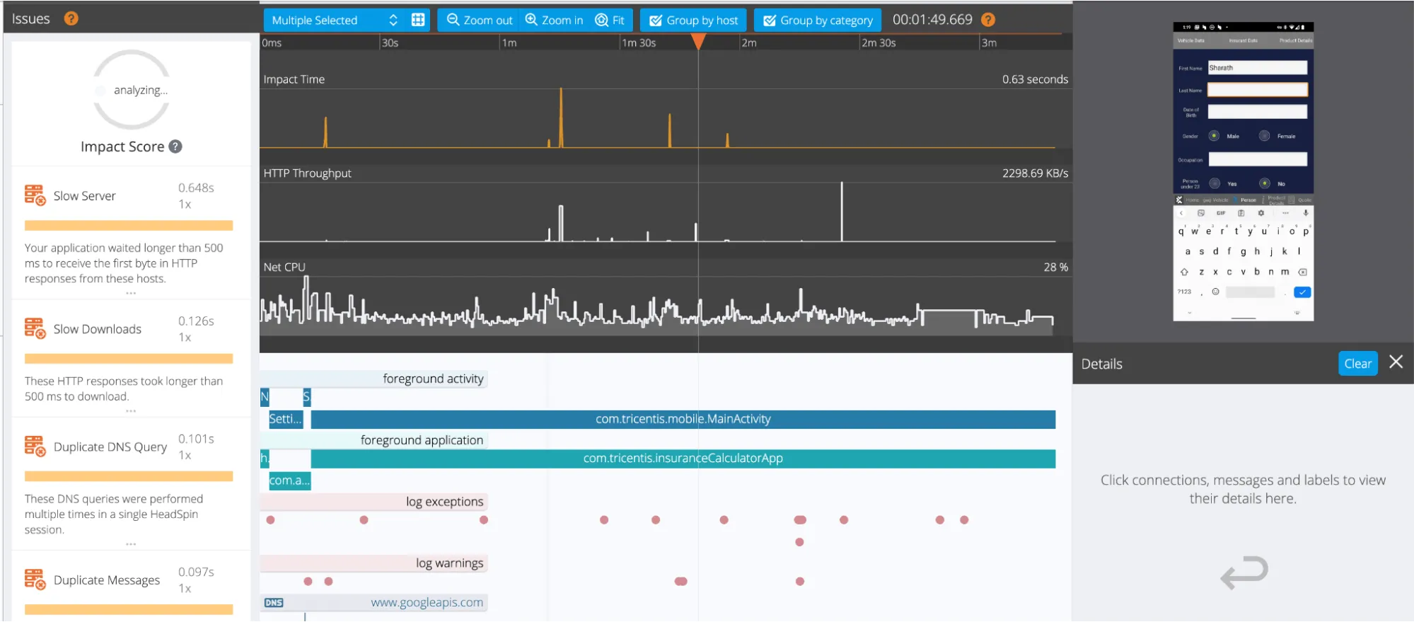 HeadSpin dashboard