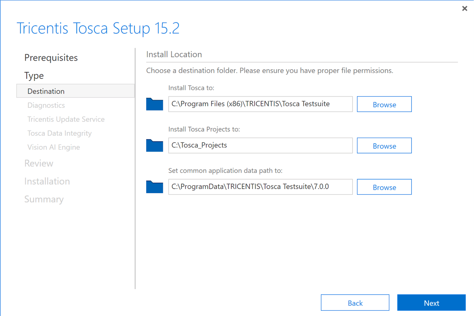 installation directory where Tosca will be installed