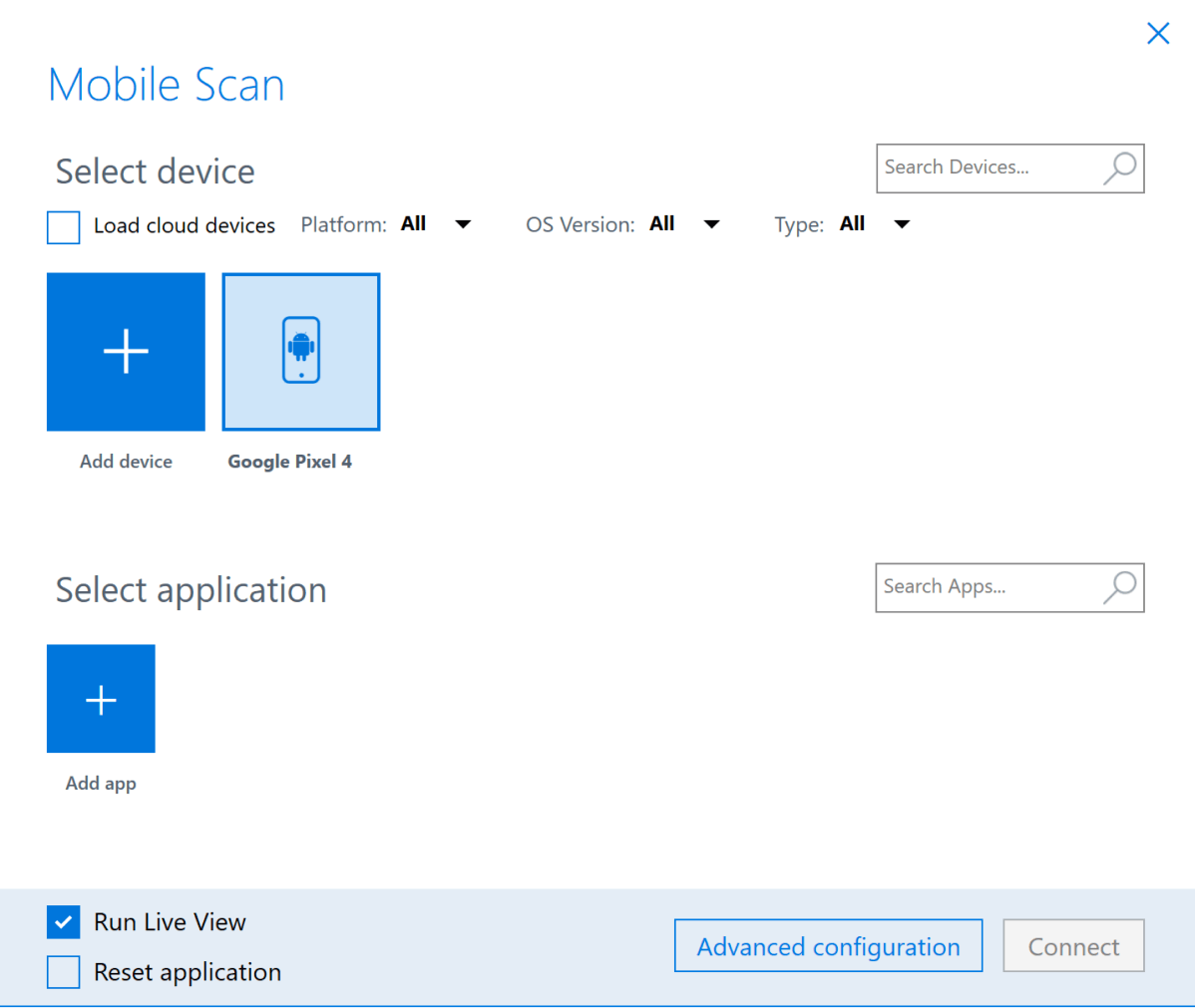 Screenshot of the section where you can add apps