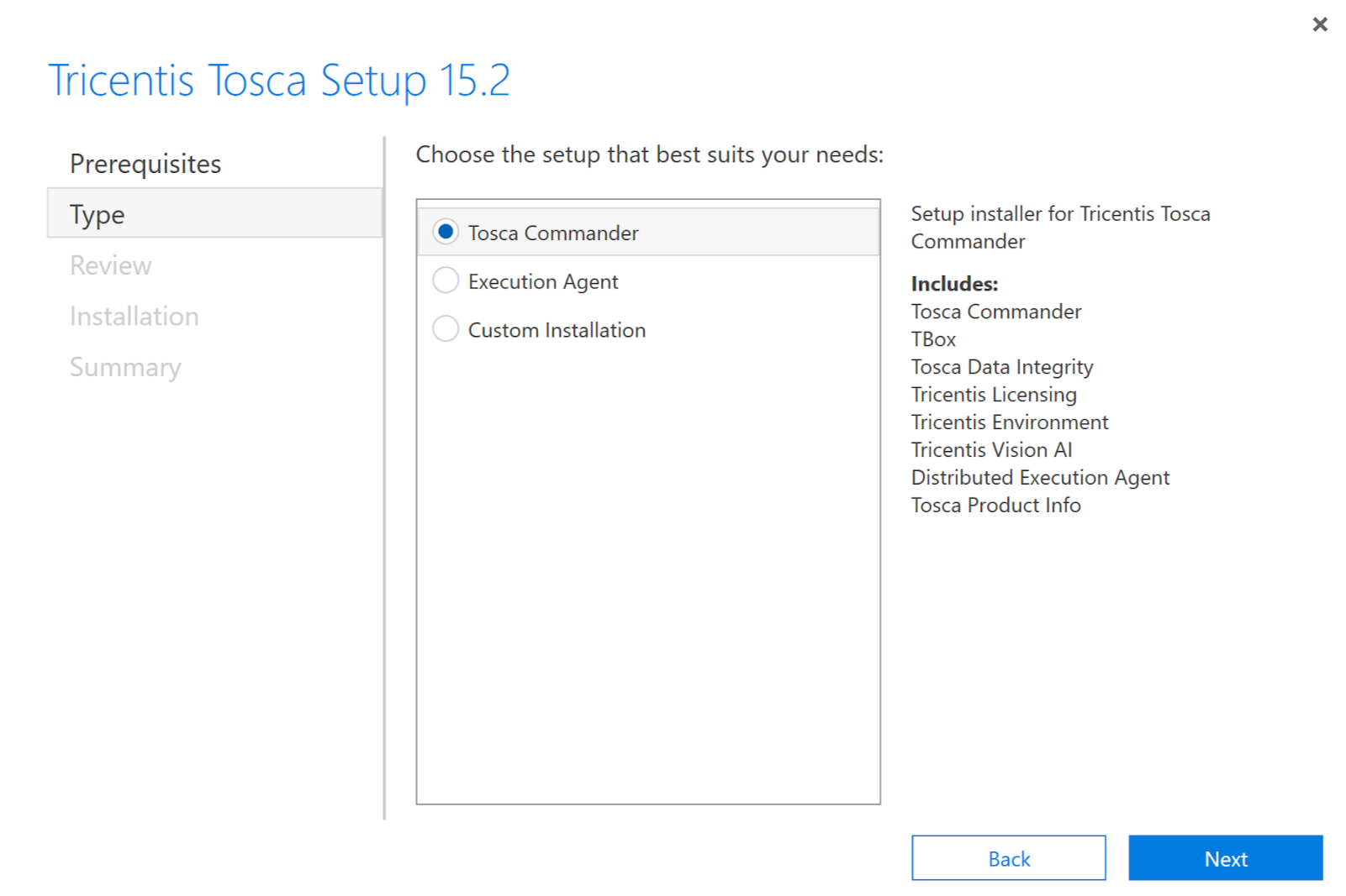 type of installation setup Tricentis Tosca