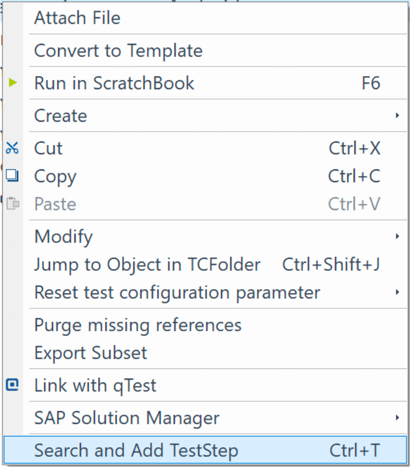 Right click test case options screenshot