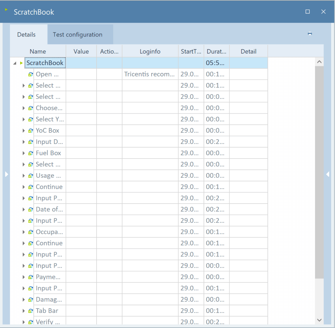 Screenshot of ScratchBook test result