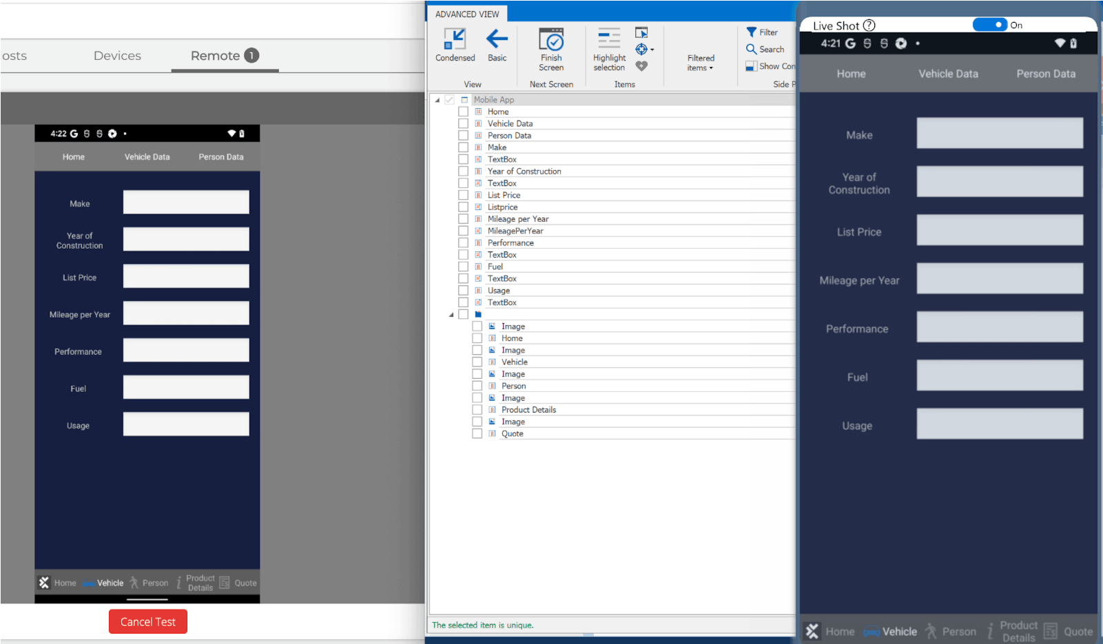 Another image showing interaction with the app and recording of steps.