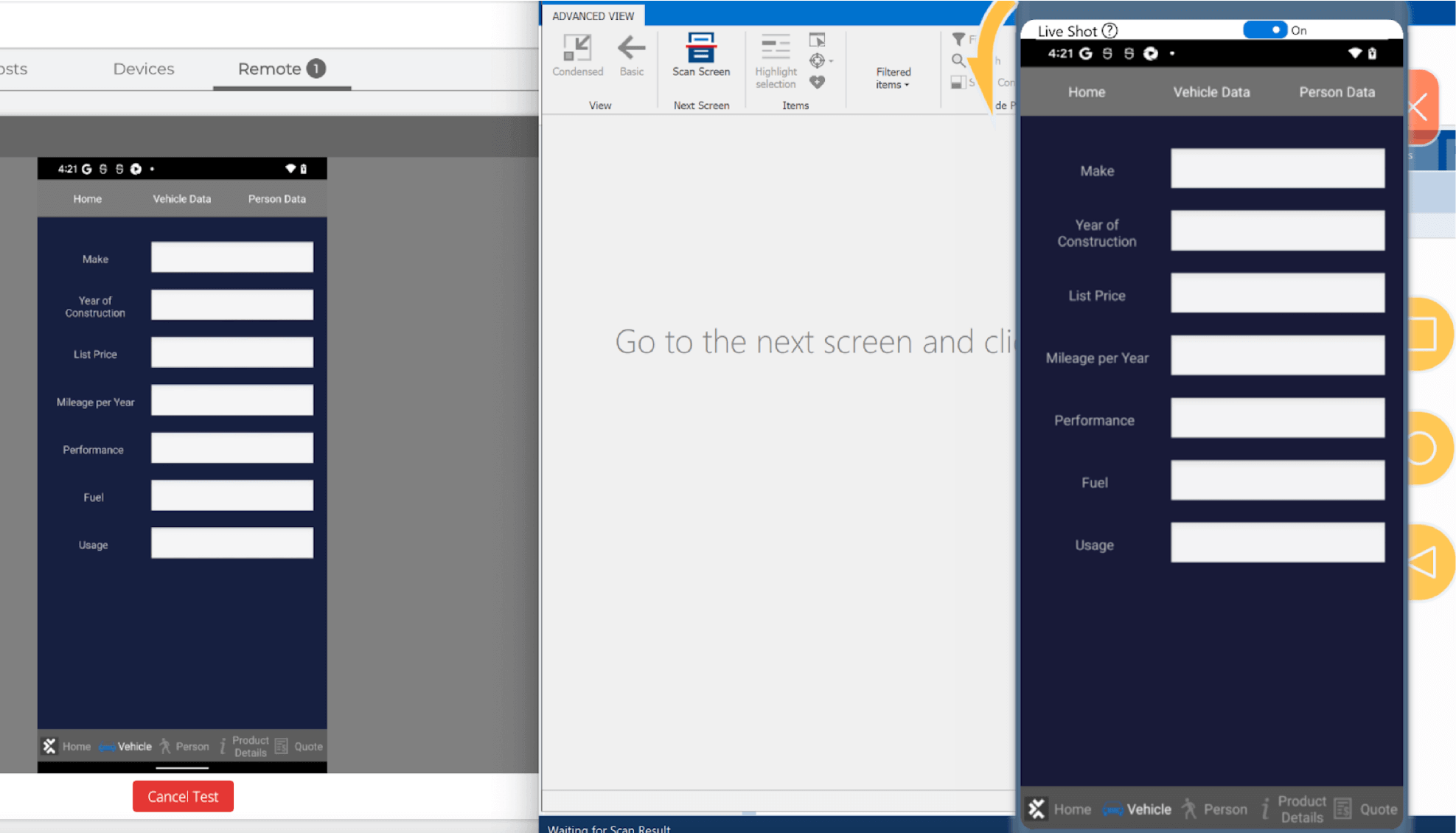 Image showing interaction with the app and recording of steps.