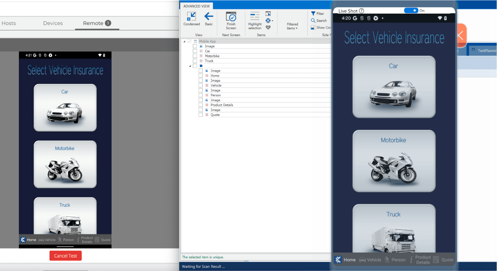 Windows resized showing the HeadSpin and the Tosca view.